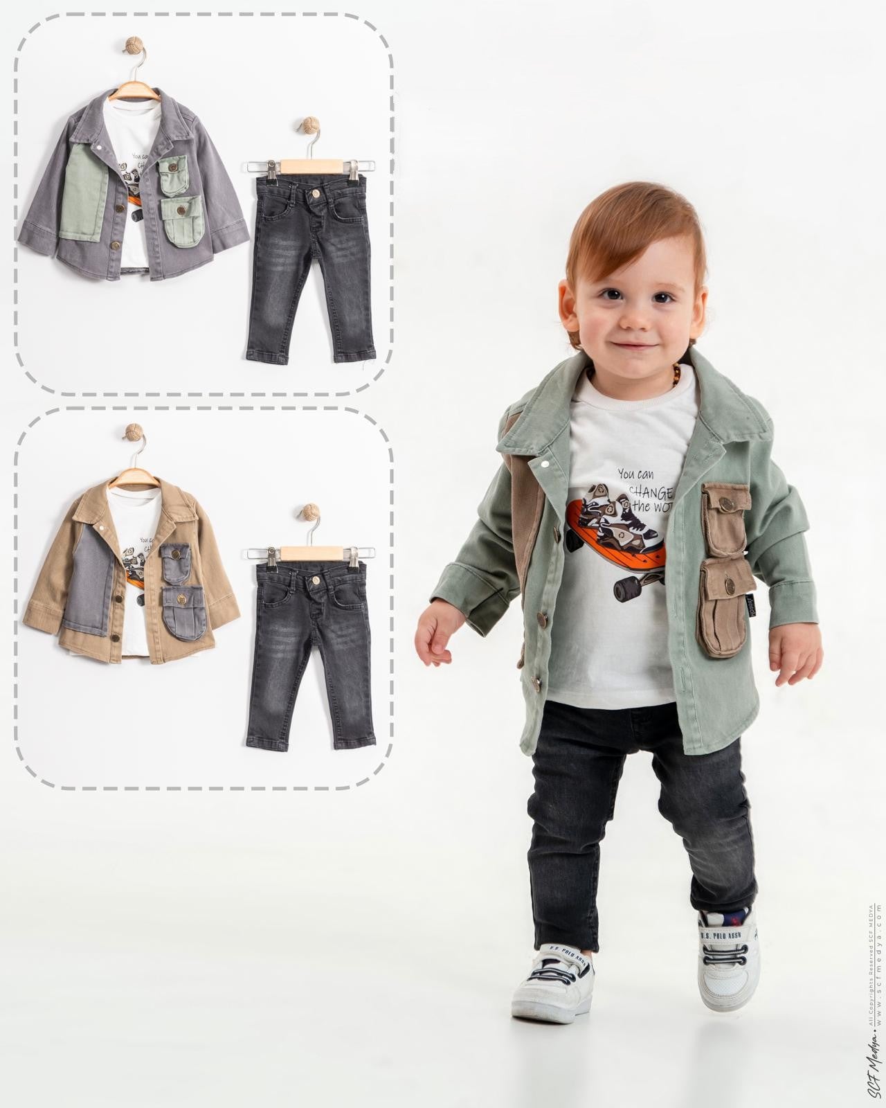 Cargo Pocket Shirt Jacket Set